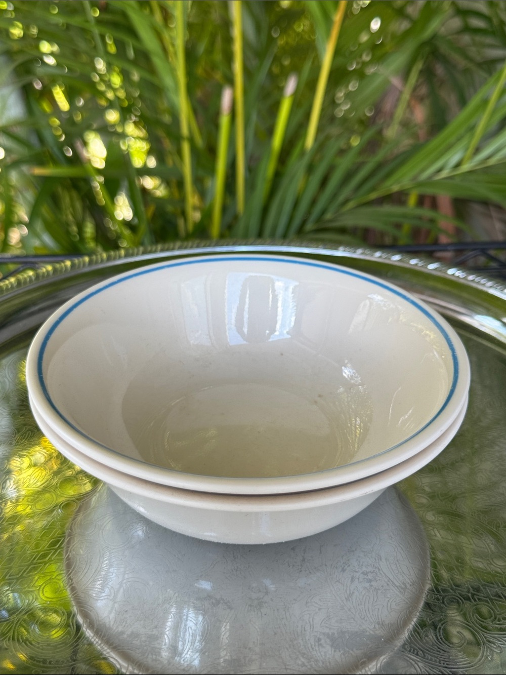 Vintage Corelle Country Violets Cream Bowls with Blue Rim Set of 2